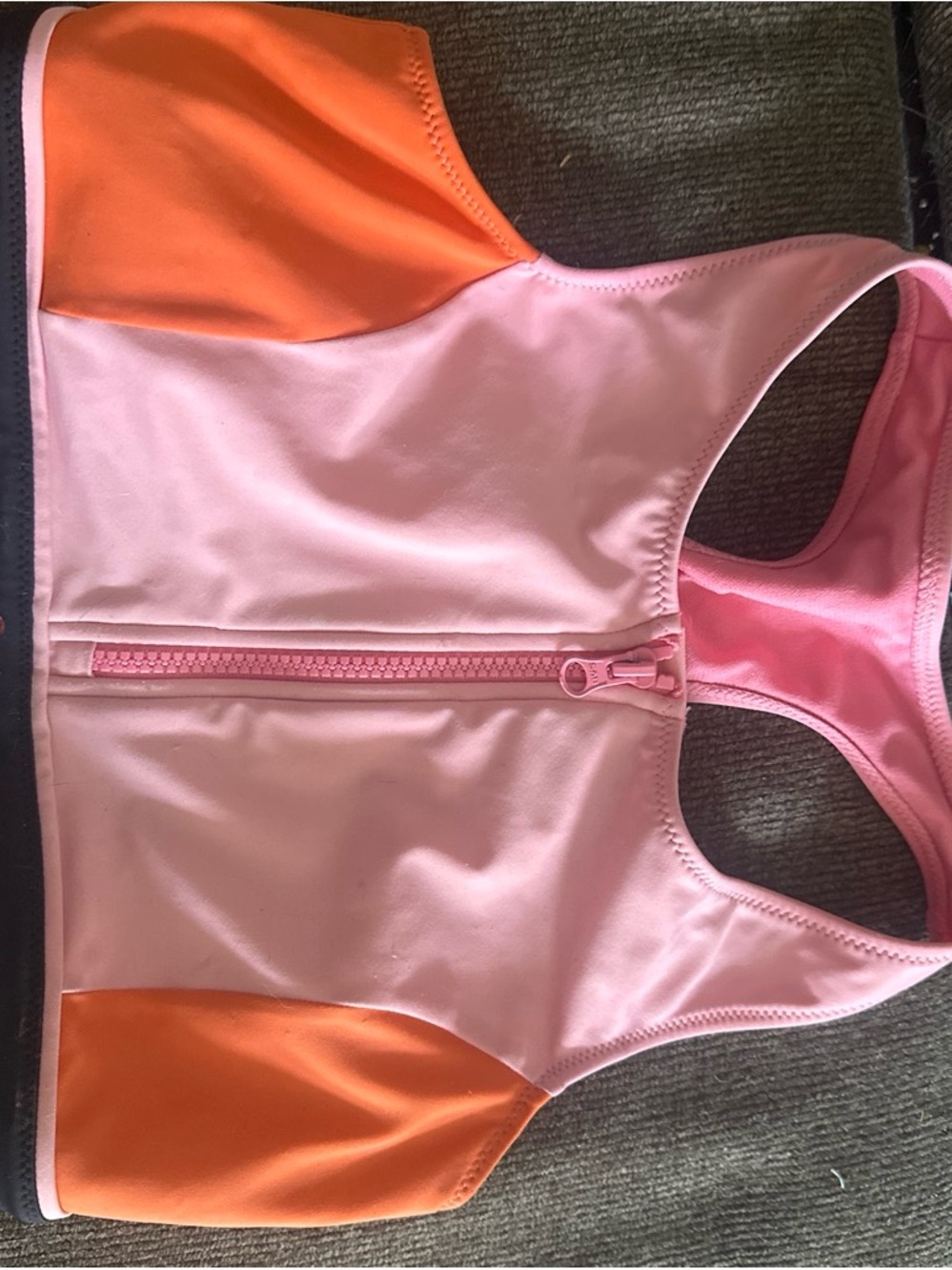 Roxy Colorblock Zip-Front Sports Bra in Pink and Orange